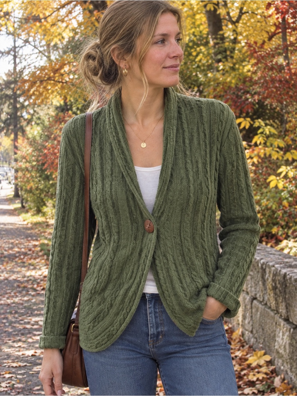 Cable Knit Moss Green Wool Angora Blend Sweater